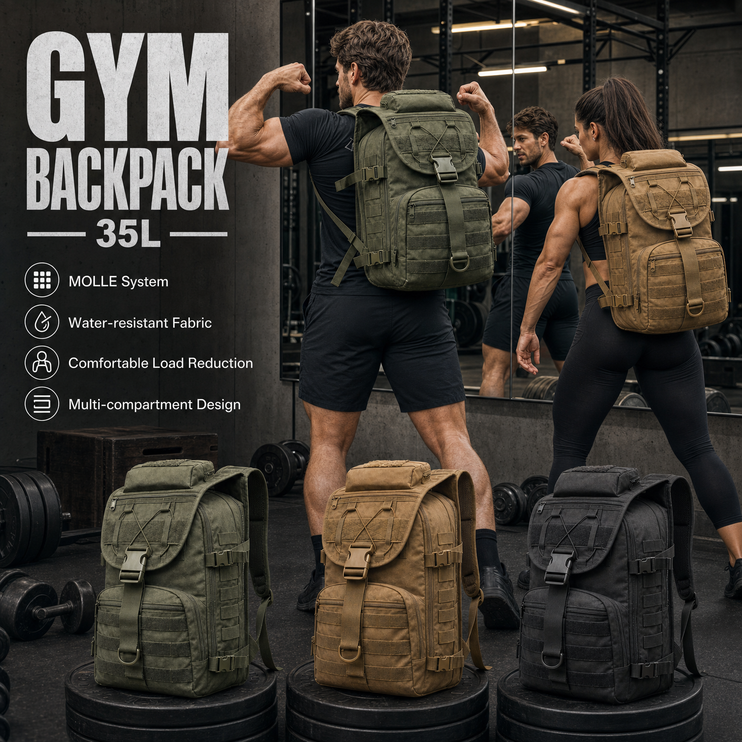 Crossfit Gear Men - MOLLE Sistemli ve Pürüzsüz Fermuarlı Erkekler
